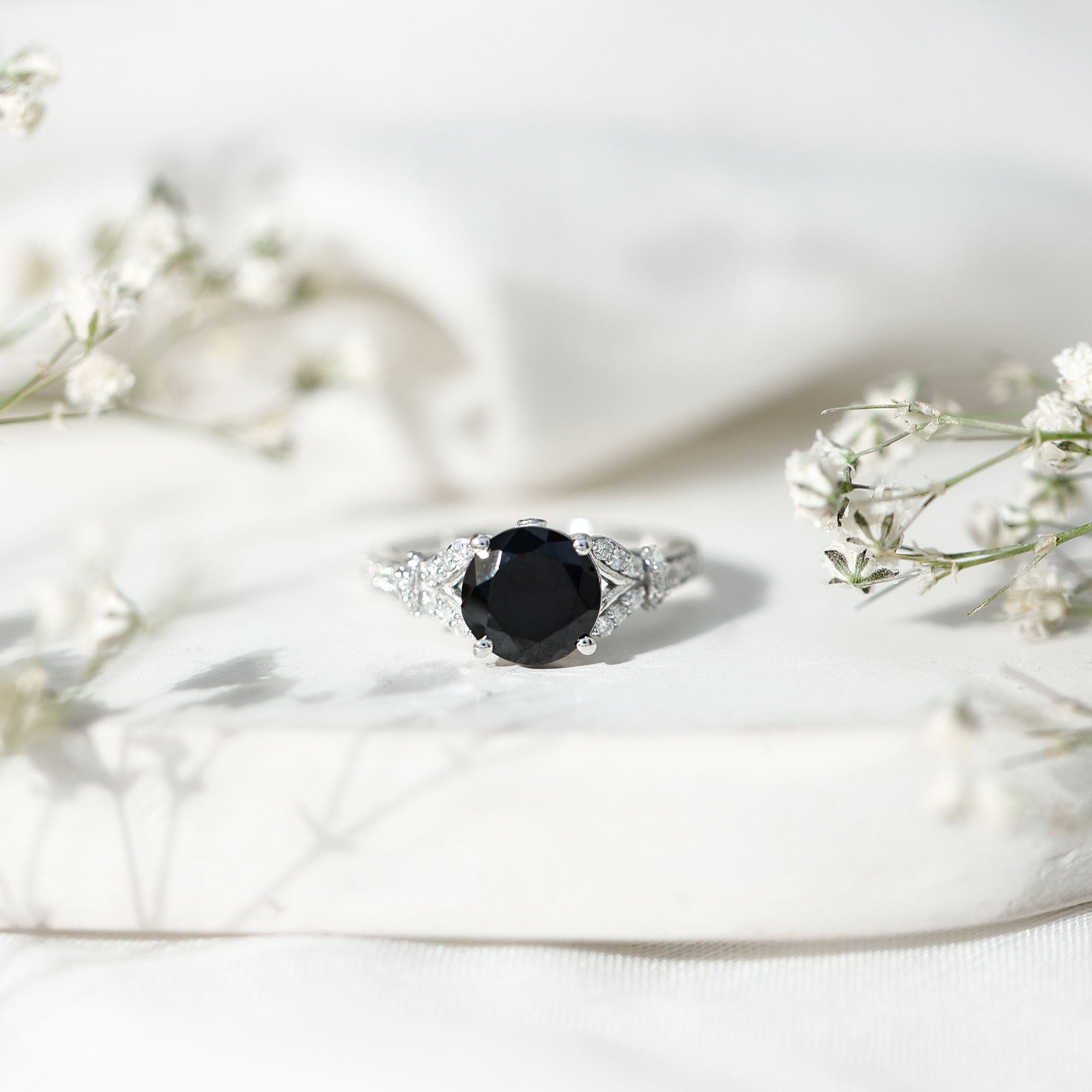 Lab Grown Black Diamond Solitaire Engagement Ring AAAA ( Synthetic ) - Rosec Jewels