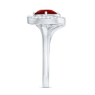 Certified 7MM Lab Created Ruby Engagement Ring with Diamond Half Halo AAAA - Rosec Jewels