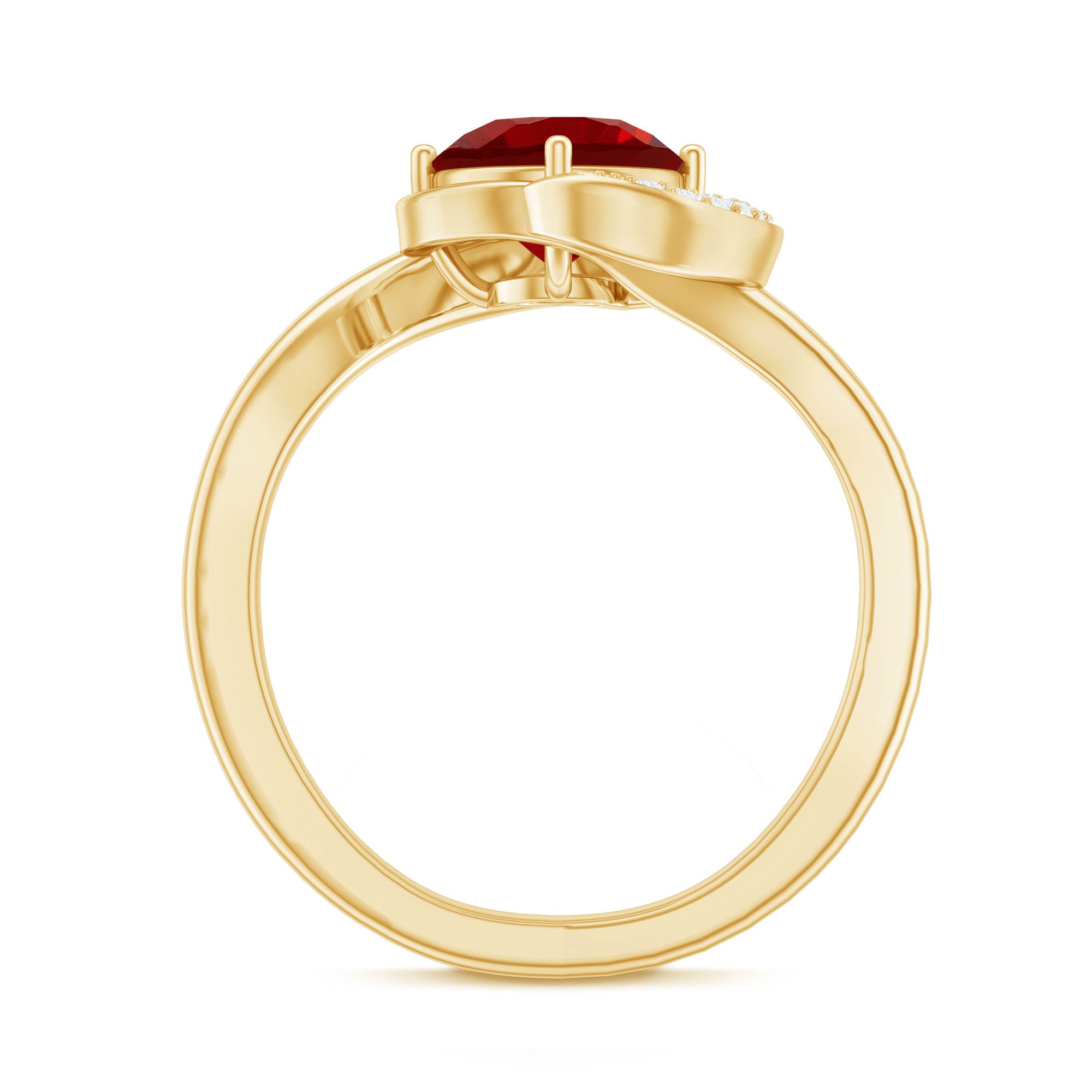 Certified 7MM Lab Created Ruby Engagement Ring with Diamond Half Halo AAAA - Rosec Jewels