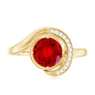 Certified 7MM Lab Created Ruby Engagement Ring with Diamond Half Halo AAAA - Rosec Jewels