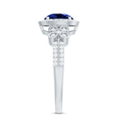 Certified 2.7 Carat Lab Grown Blue Sapphire Halo Engagement Ring with Diamond Flower AAAA - Rosec Jewels