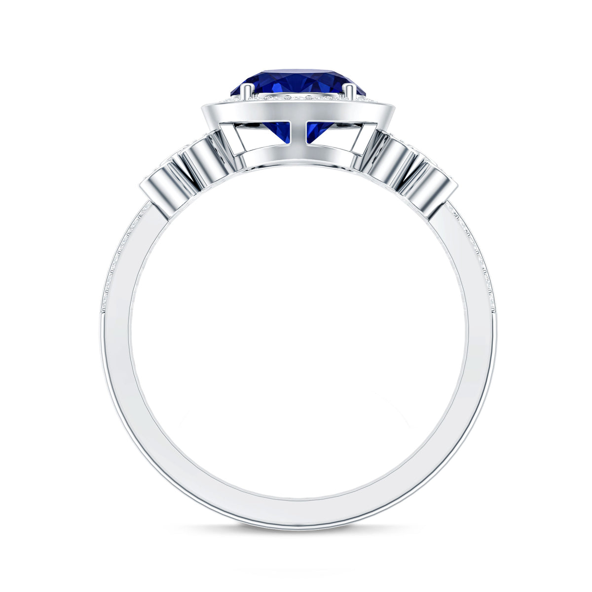 Certified 2.7 Carat Lab Grown Blue Sapphire Halo Engagement Ring with Diamond Flower AAAA - Rosec Jewels