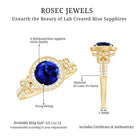 Certified 2.7 Carat Lab Grown Blue Sapphire Halo Engagement Ring with Diamond Flower AAAA - Rosec Jewels