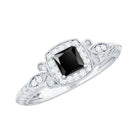 Vintage Looking 1 Carat Lab Grown Black and White Diamond Engagement Ring AAAA ( Synthetic ) - Rosec Jewels