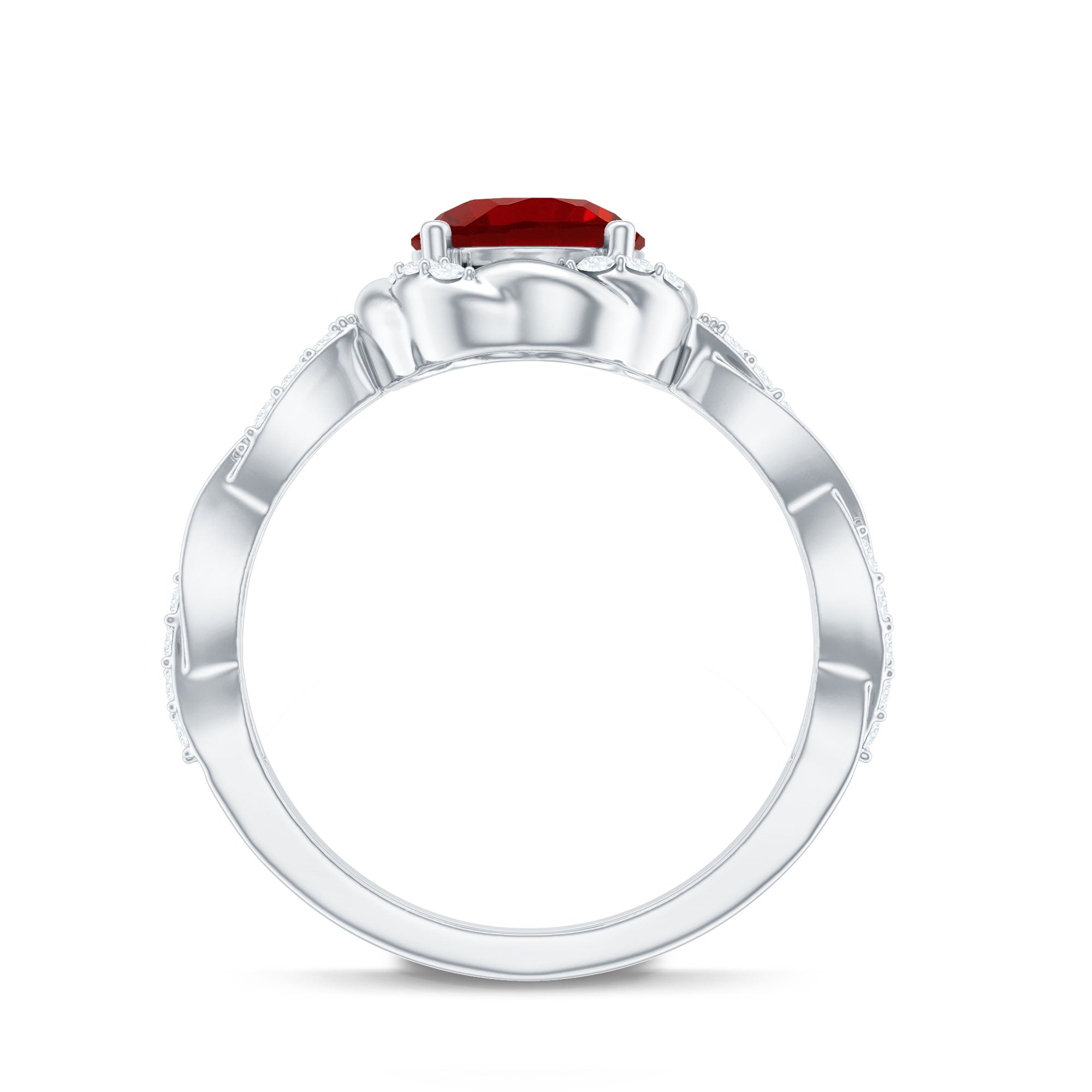 Lab Grown Ruby and Diamond Engagement Ring with Twisted Rope Design AAAA - Rosec Jewels