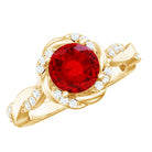 Lab Grown Ruby and Diamond Engagement Ring with Twisted Rope Design AAAA - Rosec Jewels