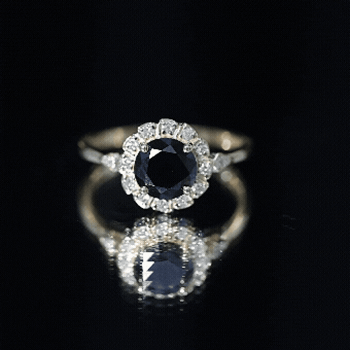 Certified Lab Grown Black Diamond Engagement Ring with Diamond Accent AAAA ( Synthetic ) - Rosec Jewels
