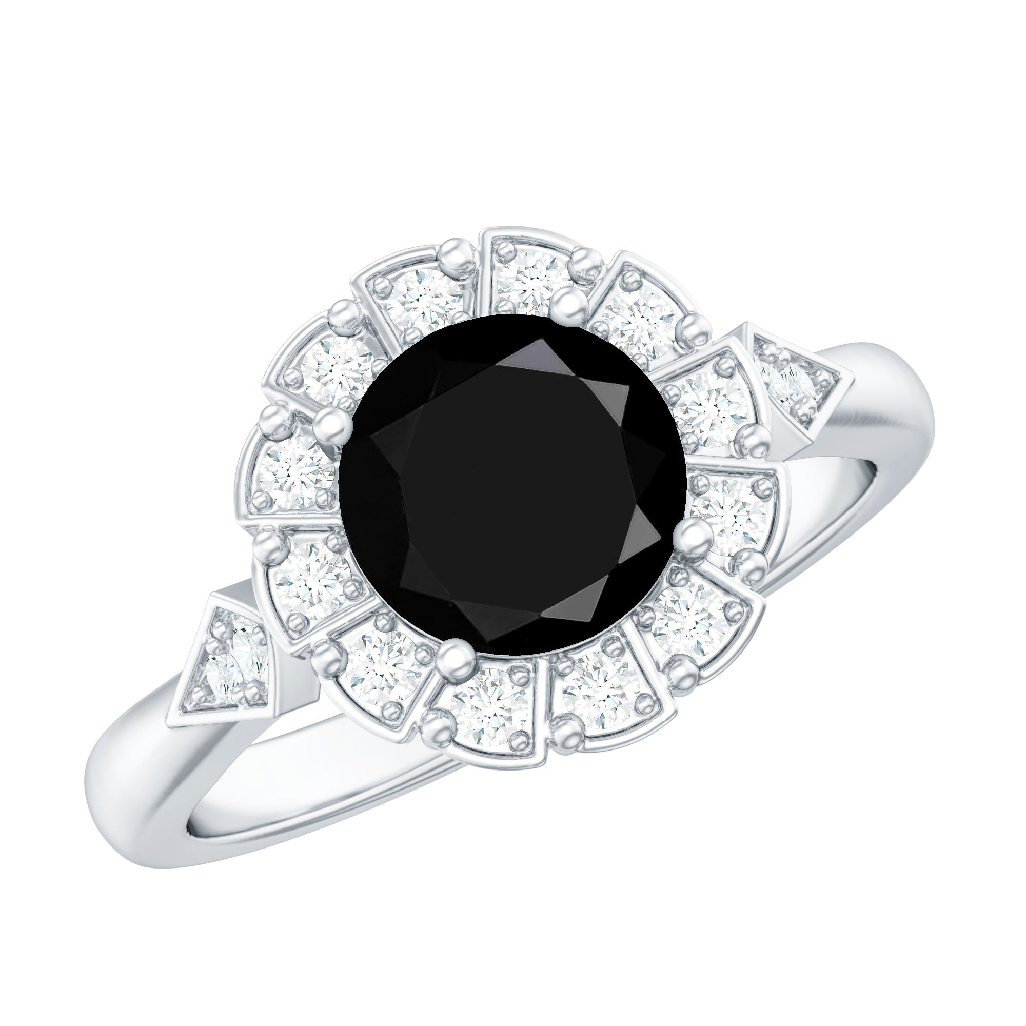 Certified Lab Grown Black Diamond Engagement Ring with Diamond Accent