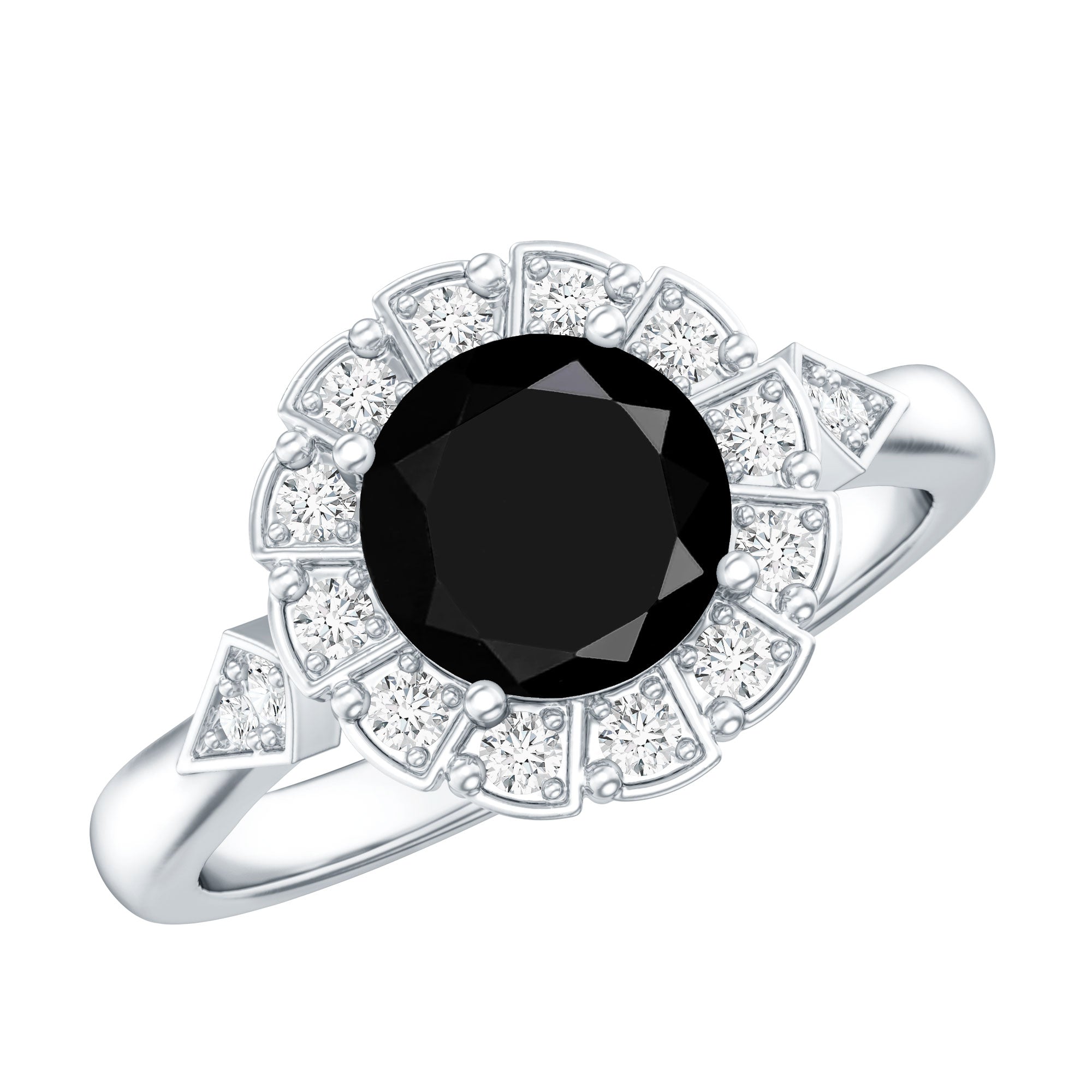 Rosec Jewels-Certified Lab Grown Black Diamond Engagement Ring with Diamond Accent