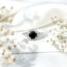 Certified Lab Grown Black Diamond Engagement Ring with Diamond Accent AAAA ( Synthetic ) - Rosec Jewels