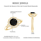 Certified Lab Grown Black Diamond Engagement Ring with Diamond Accent AAAA ( Synthetic ) - Rosec Jewels