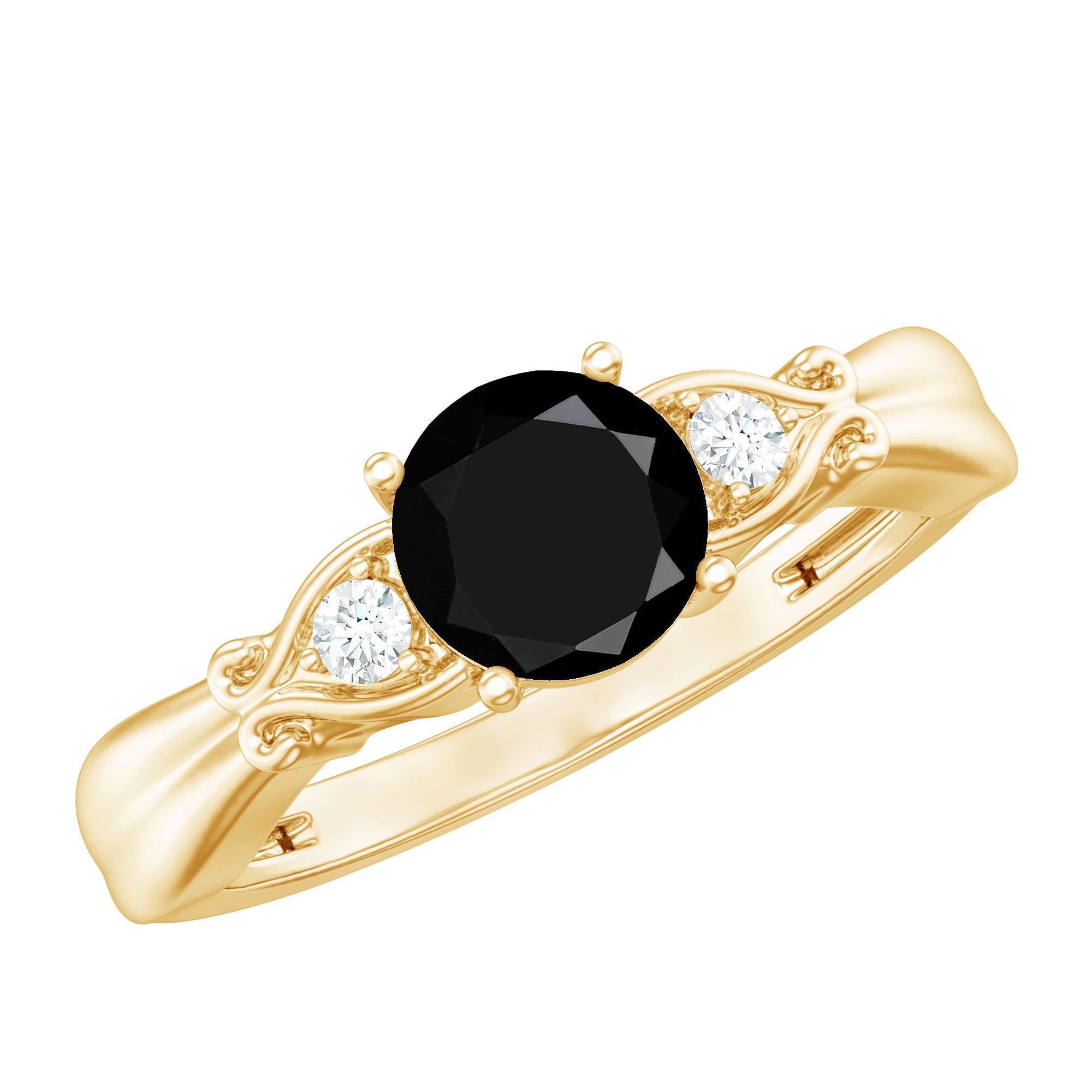 Certified 1.3 Carat Lab Grown Black Diamond Engagement Ring with White Diamond AAAA ( Synthetic ) - Rosec Jewels