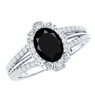 Vintage Style 1.9 Carat Lab Grown Black Diamond Oval Engagement Ring with Diamond Halo AAAA ( Synthetic ) - Rosec Jewels