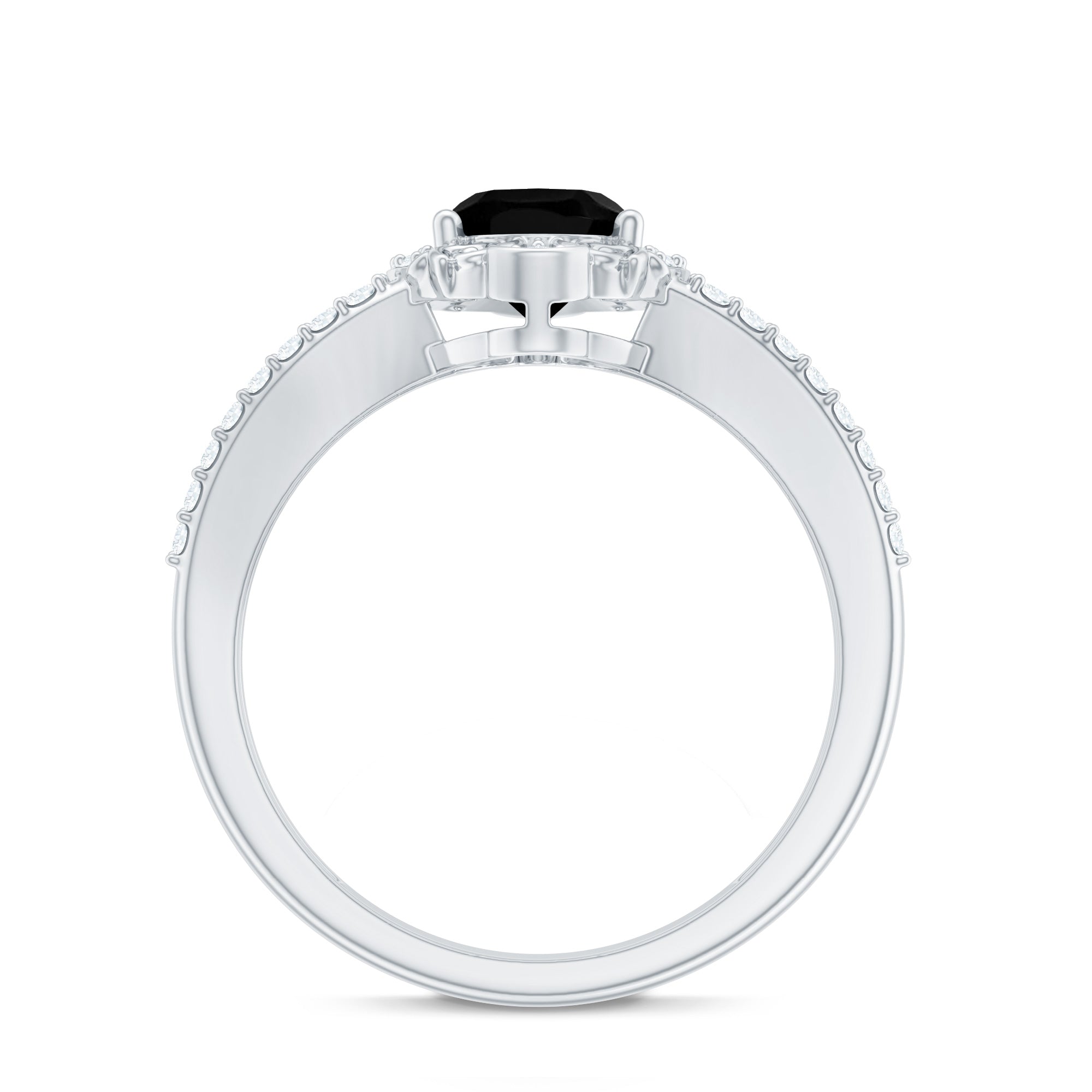 Rosec Jewels-Vintage Style 1.9 Carat Lab Grown Black Diamond Oval Engagement Ring with Diamond Halo