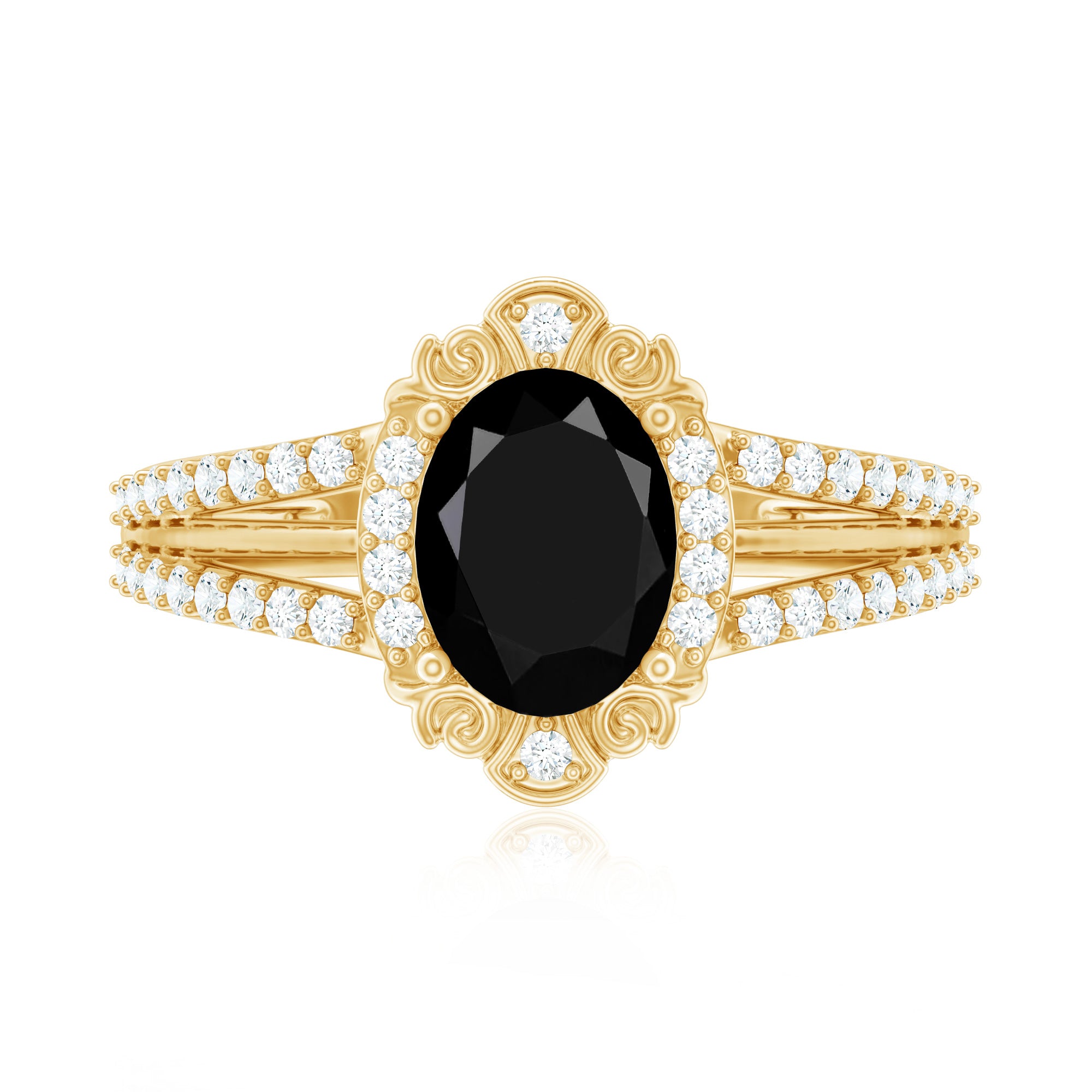 Rosec Jewels-Vintage Style 1.9 Carat Lab Grown Black Diamond Oval Engagement Ring with Diamond Halo