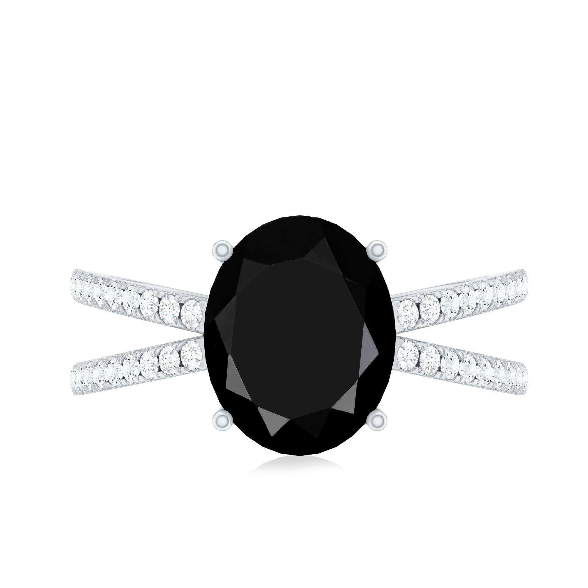 4.2 Carat Lab Grown Black Diamond Statement Engagement Ring with White Diamond AAAA ( Synthetic ) - Rosec Jewels