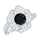 1.3 Carat Lab Grown Black Diamond Flower Engagement Ring with White Diamond AAAA ( Synthetic ) - Rosec Jewels
