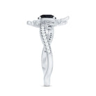 1.3 Carat Lab Grown Black Diamond Flower Engagement Ring with White Diamond AAAA ( Synthetic ) - Rosec Jewels