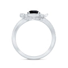 1.3 Carat Lab Grown Black Diamond Flower Engagement Ring with White Diamond AAAA ( Synthetic ) - Rosec Jewels