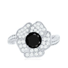 1.3 Carat Lab Grown Black Diamond Flower Engagement Ring with White Diamond AAAA ( Synthetic ) - Rosec Jewels