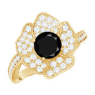 1.3 Carat Lab Grown Black Diamond Flower Engagement Ring with White Diamond AAAA ( Synthetic ) - Rosec Jewels
