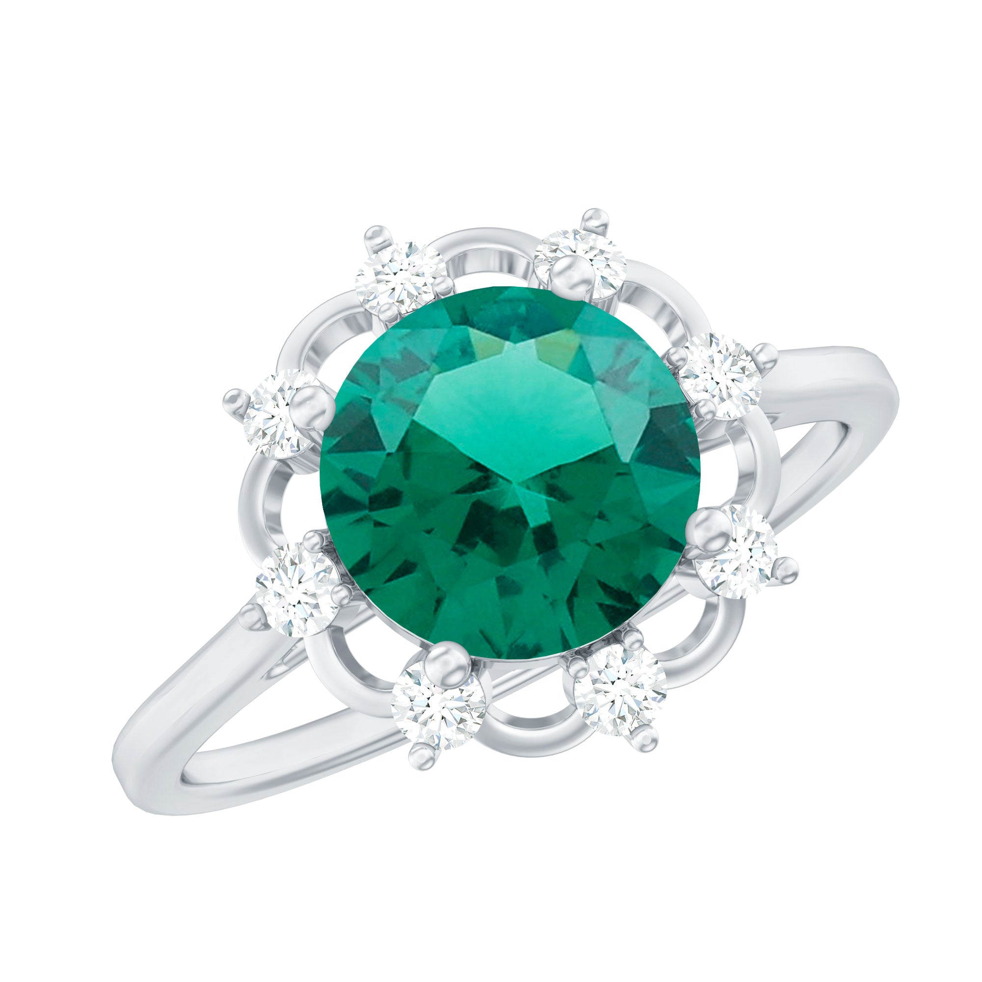 Lab Grown Emerald Designer Flower Engagement Ring
