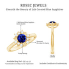Certified 0.6 Carat Lab Grown Blue Sapphire Flower Engagement Ring with Diamond AAAA - Rosec Jewels