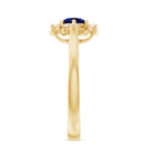 Certified 0.6 Carat Lab Grown Blue Sapphire Flower Engagement Ring with Diamond AAAA - Rosec Jewels