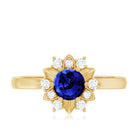 Certified 0.6 Carat Lab Grown Blue Sapphire Flower Engagement Ring with Diamond AAAA - Rosec Jewels