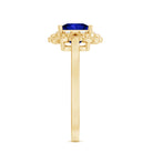 Art Deco 1.5 Carat Lab Grown Blue Sapphire Princess Cut Engagement Ring with Diamond AAAA - Rosec Jewels