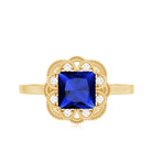 Art Deco 1.5 Carat Lab Grown Blue Sapphire Princess Cut Engagement Ring with Diamond AAAA - Rosec Jewels