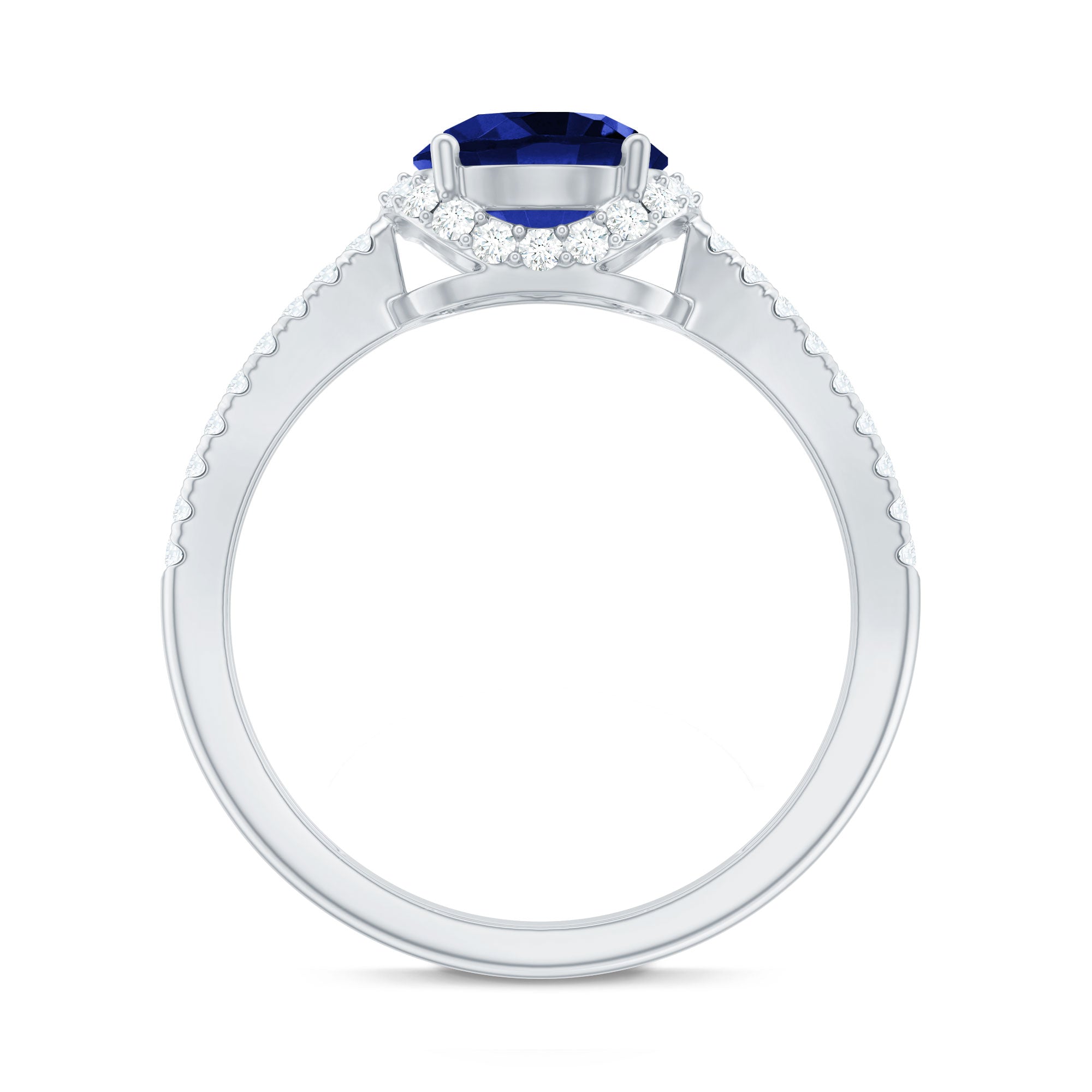 Certified 2.7 Carat Lab Grown Blue Sapphire Engagement Ring with Diamond for Women AAAA - Rosec Jewels