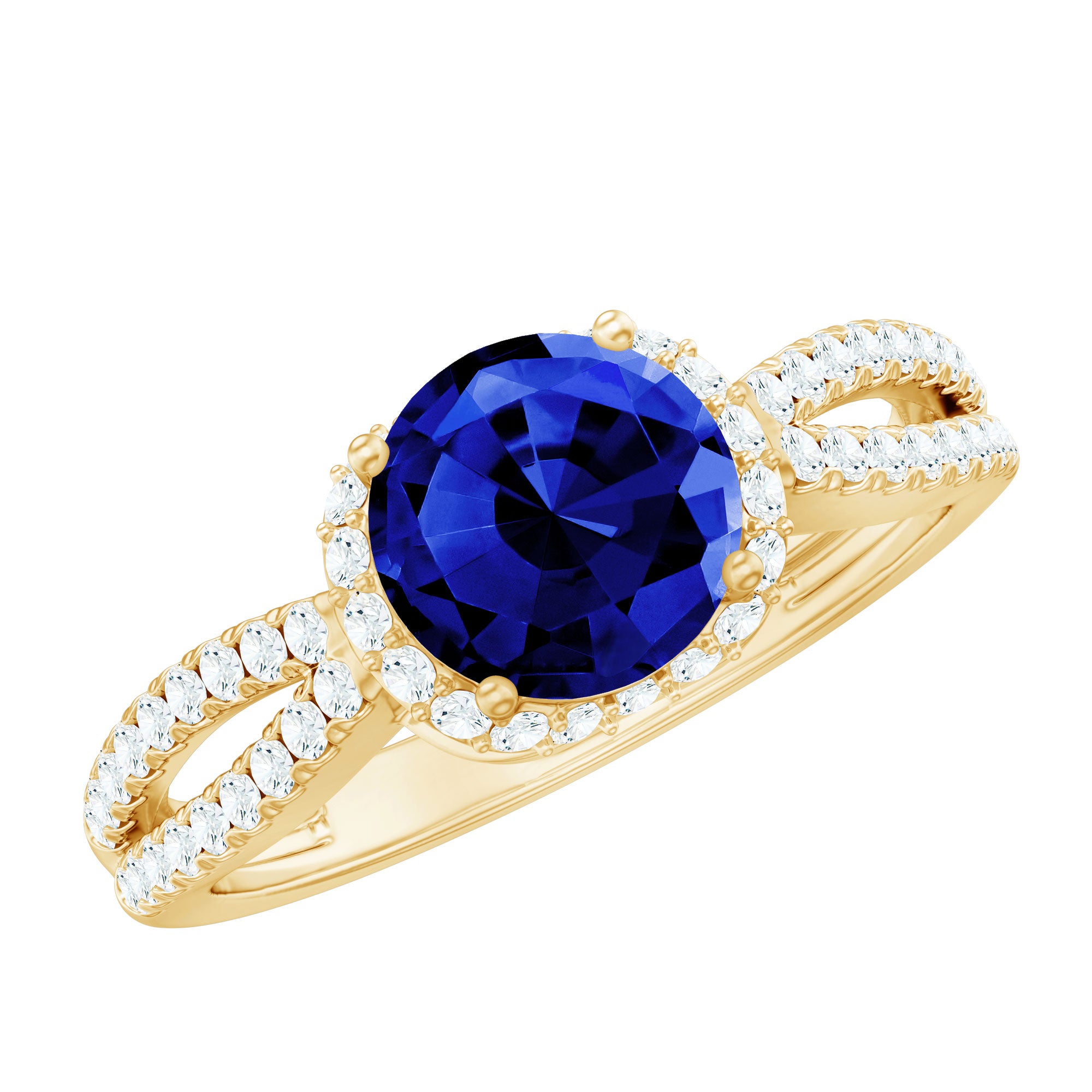 Certified 2.7 Carat Lab Grown Blue Sapphire Engagement Ring with Diamond for Women AAAA - Rosec Jewels