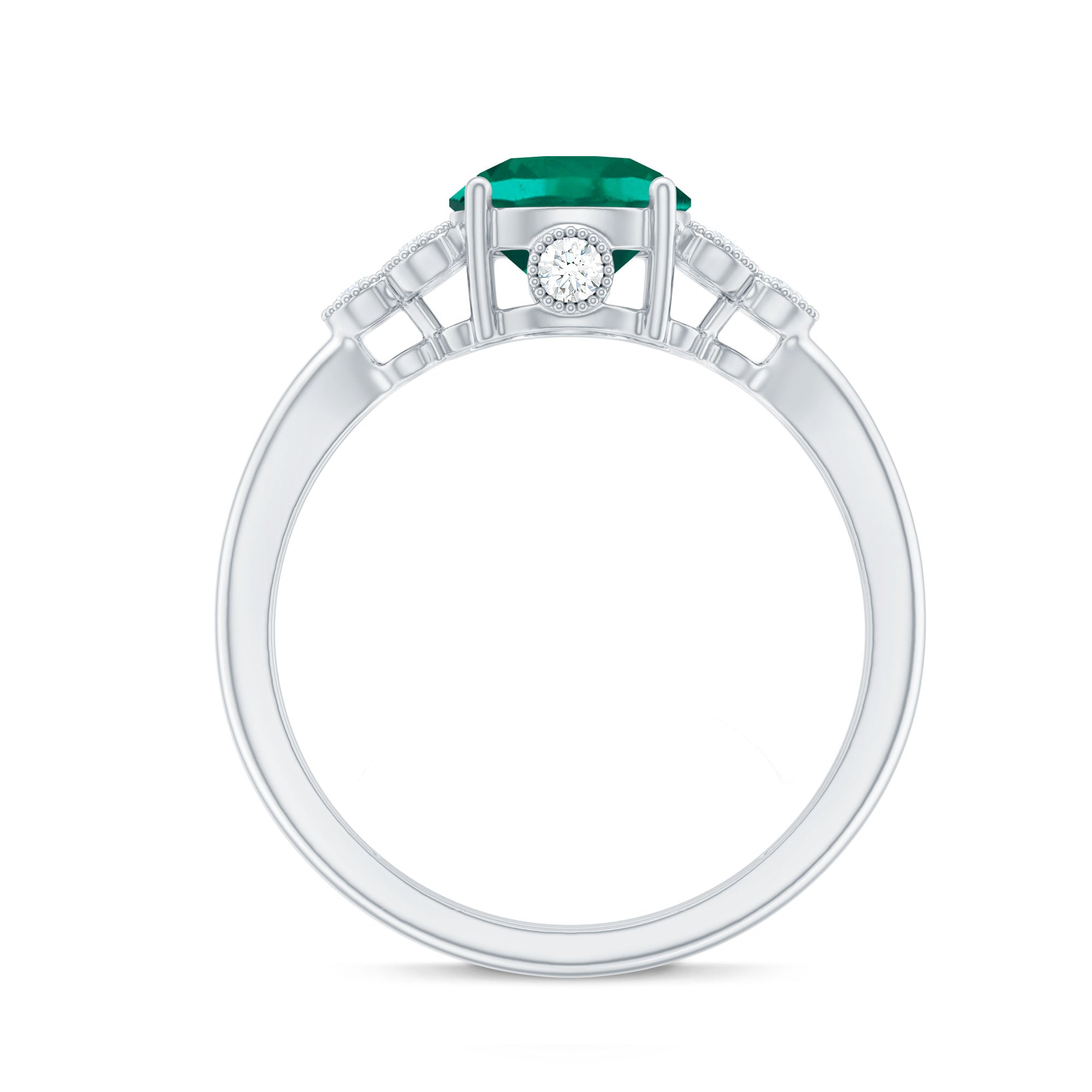 Certified Lab Grown Emerald Trio Engagement Ring with Diamond AAAA - Rosec Jewels
