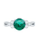 Certified Lab Grown Emerald Trio Engagement Ring with Diamond AAAA - Rosec Jewels