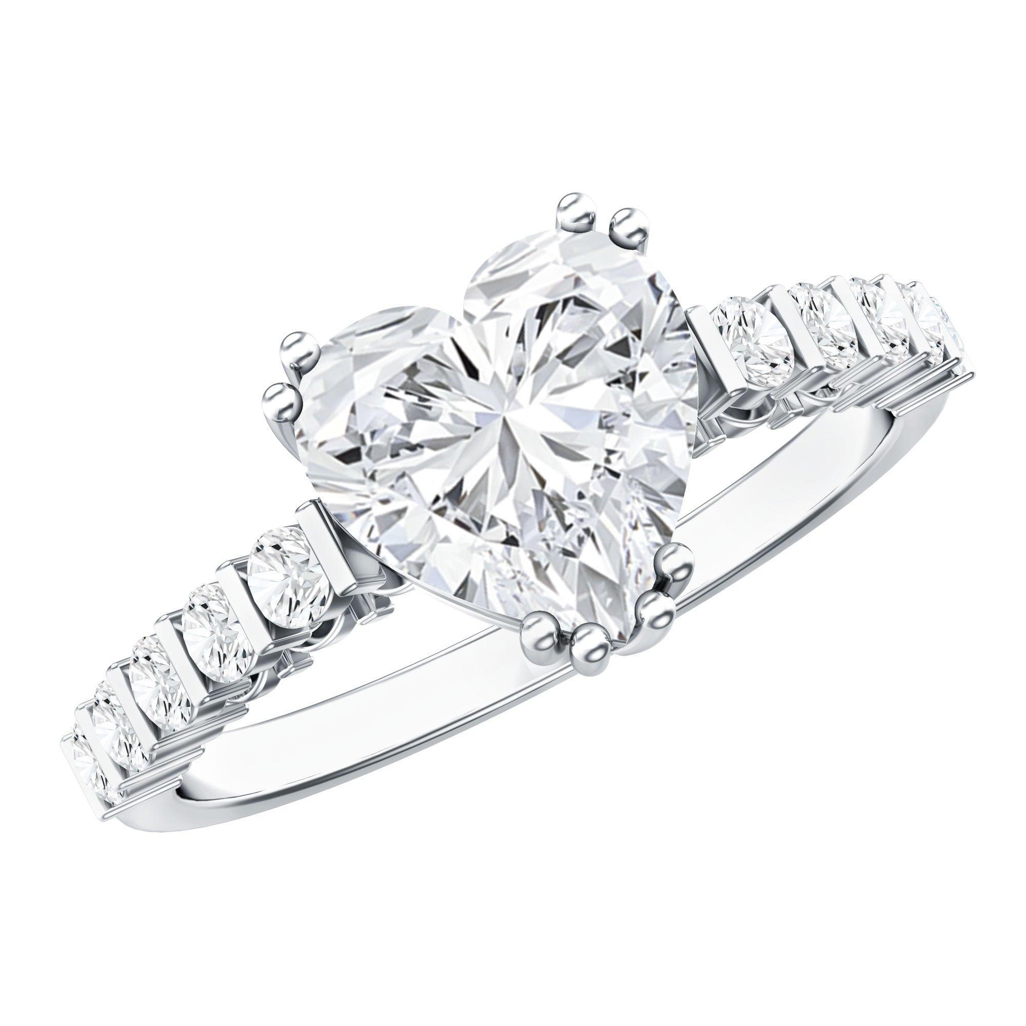 8 MM Certified Moissanite Heart Engagement Ring with Side Stones