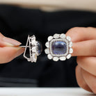 Lab Created Tanzanite Stud Earrings with Polki Diamond Double Halo - Rosec Jewels