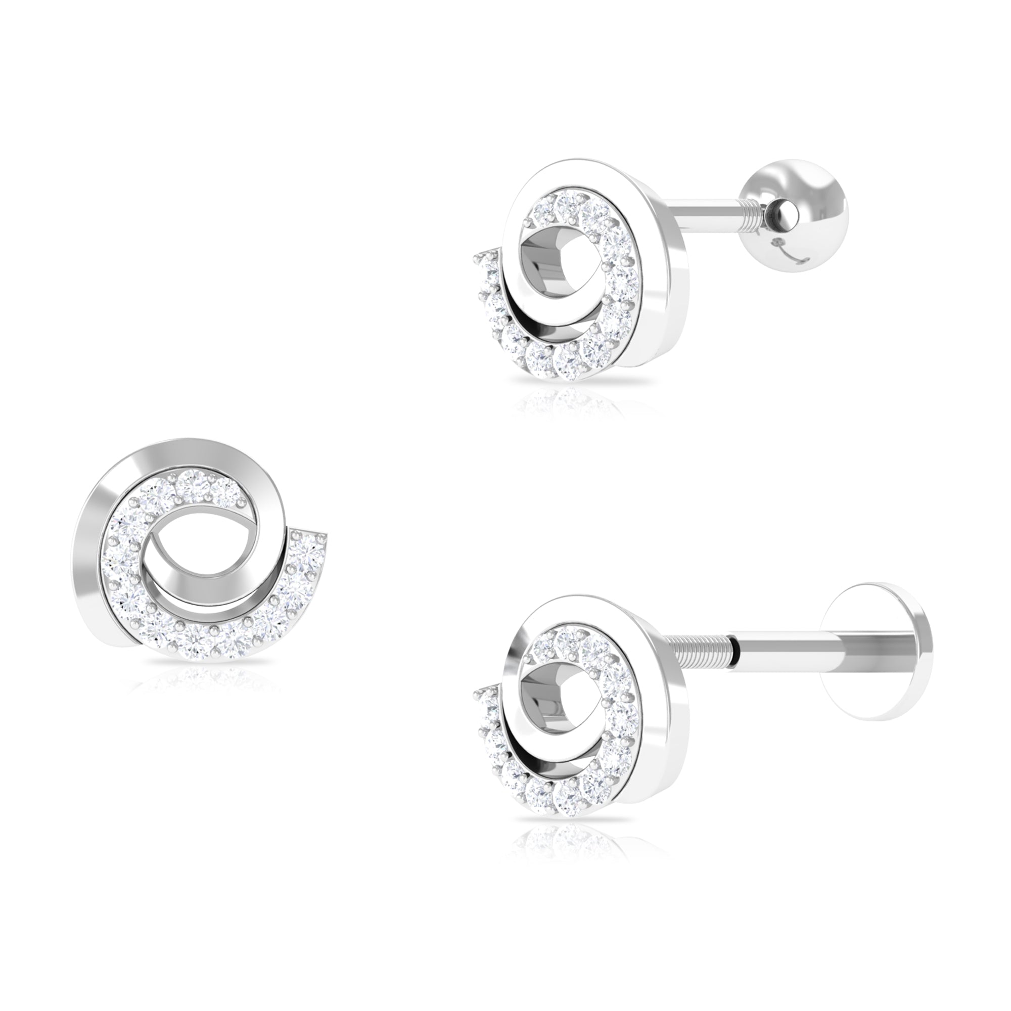 Moissanite Gold Swirl Earring for Second Hole Piercing Moissanite - ( D-VS1 ) - Color and Clarity - Rosec Jewels