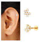 Certified Moissanite Gold Floral Earring for Tragus Piercing Moissanite - ( D-VS1 ) - Color and Clarity - Rosec Jewels