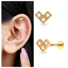 Round Diamond Gold Beaded V Shape Earring Diamond - ( HI-SI ) - Color and Clarity - Rosec Jewels