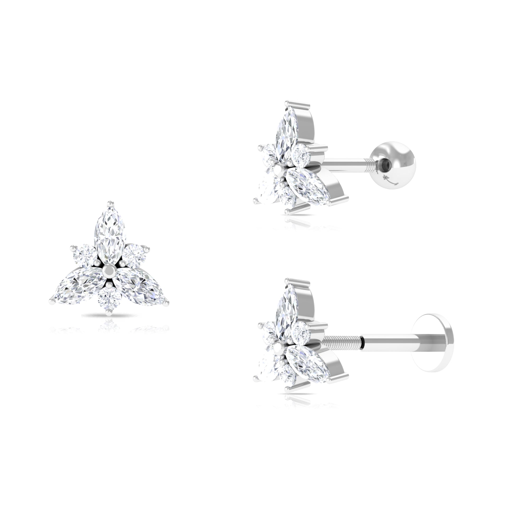 Marquise and Round Moissanite Flower Cartilage Earring Moissanite - ( D-VS1 ) - Color and Clarity - Rosec Jewels