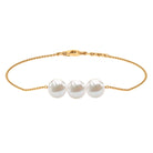 8 MM Freshwater Pearl Three Stone Chain Bracelet in Gold Freshwater Pearl - ( AAA ) - Quality - Rosec Jewels