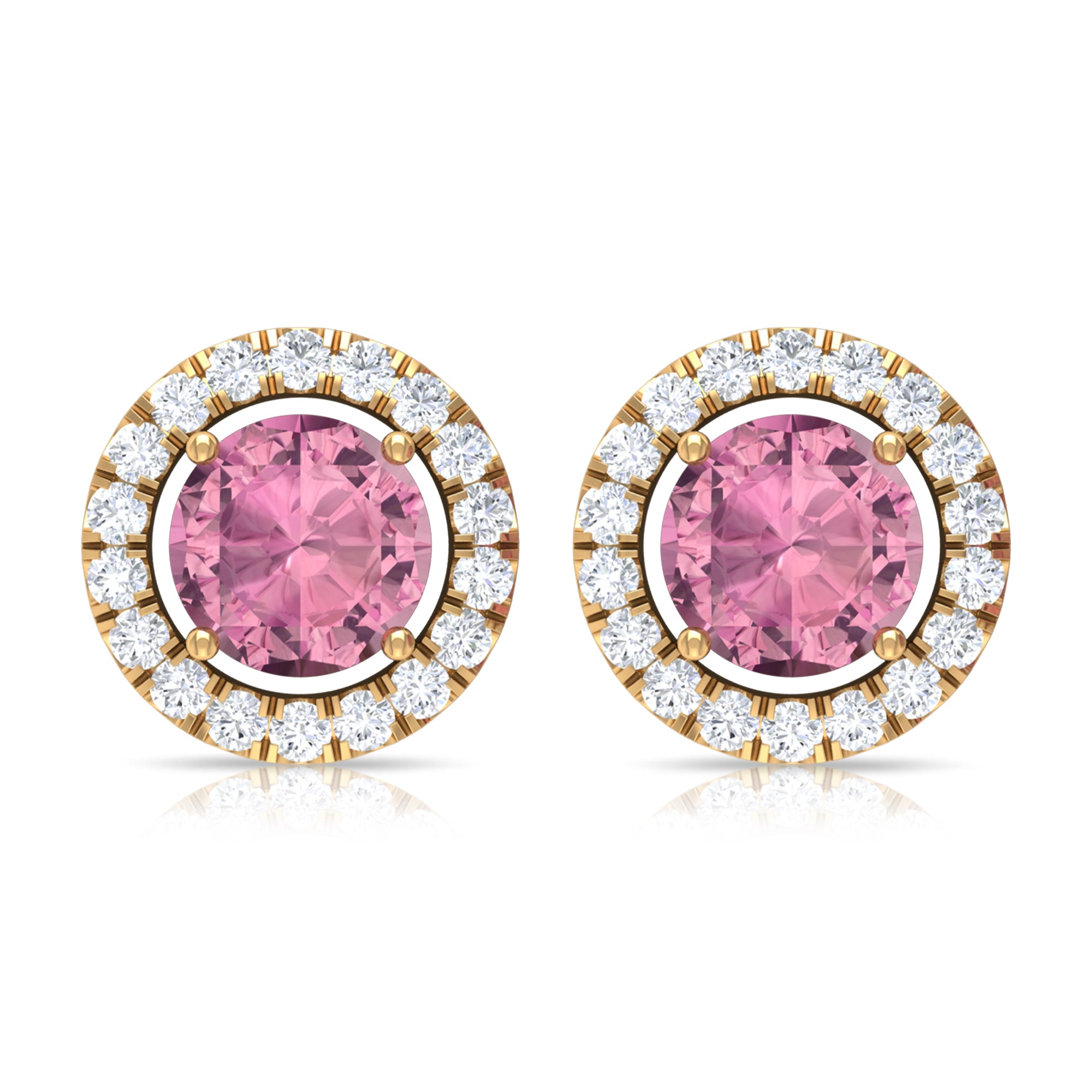 1.25 CT Natural Pink Tourmaline and Diamond Halo Stud Earrings Pink Tourmaline - ( AAA ) - Quality - Rosec Jewels