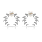2.75 CT Freshwater Pearl Stud Earrings with Gold Leaf Motifs Freshwater Pearl - ( AAA ) - Quality - Rosec Jewels