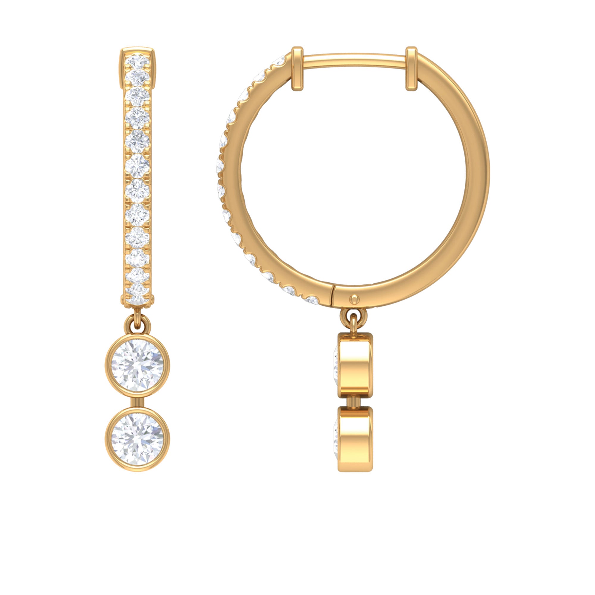 1 CT Cubic Zirconia Hoop Drop Earrings in Gold Zircon - ( AAAA ) - Quality - Rosec Jewels