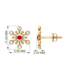 Created Ruby and Diamond Snowflake Contemporary Stud Earrings Lab Created Ruby - ( AAAA ) - Quality - Rosec Jewels