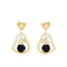 Heart Drop Earring with Black Spinel and Diamond Accent Black Spinel - ( AAA ) - Quality - Rosec Jewels