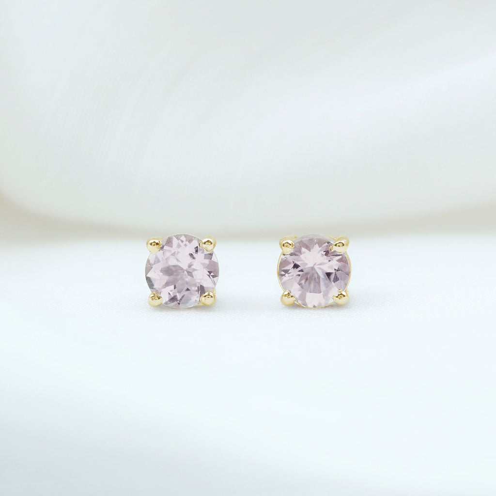 5 MM Morganite Solitaire Stud Earrings in 4 Prong Setting Morganite - ( AAA ) - Quality - Rosec Jewels