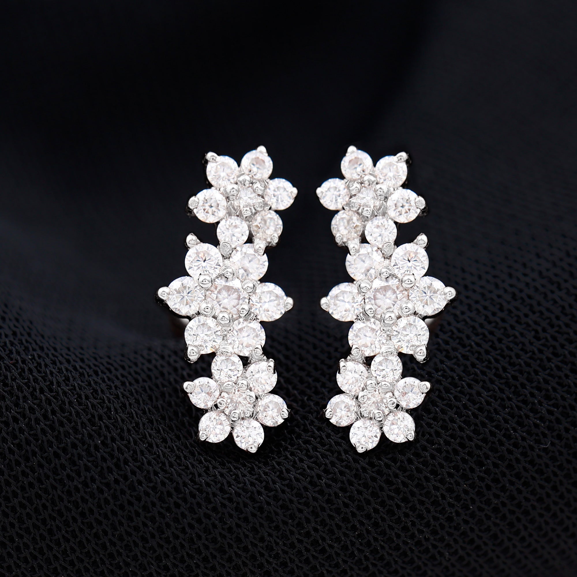 Nature Inspired Moissanite Floral Crawler Earrings Moissanite - ( D-VS1 ) - Color and Clarity - Rosec Jewels