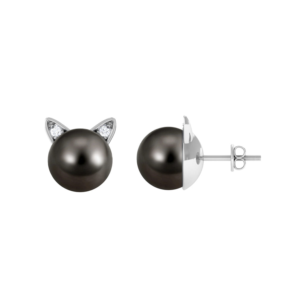 16.25 CT Solitaire Tahitian Pearl Cat Face Stud Earring with Moissanite Tahitian pearl - ( AAA ) - Quality - Rosec Jewels